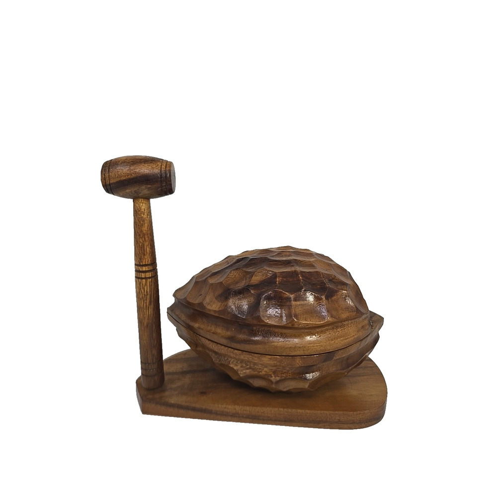 1970's Antique Wooden Handmade‎ Walnut Open & Close Lidded Box w/ Mallet #3 VSA